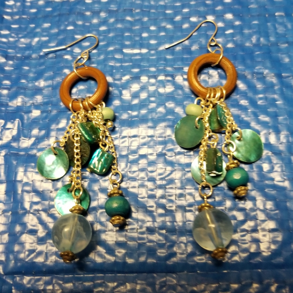 🍁🌺💎Dangly hook earrings vintage Y2K mixed with chains, beads and shells